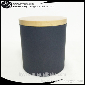large matte black glass candle jar with wood lid for 2 wick candles